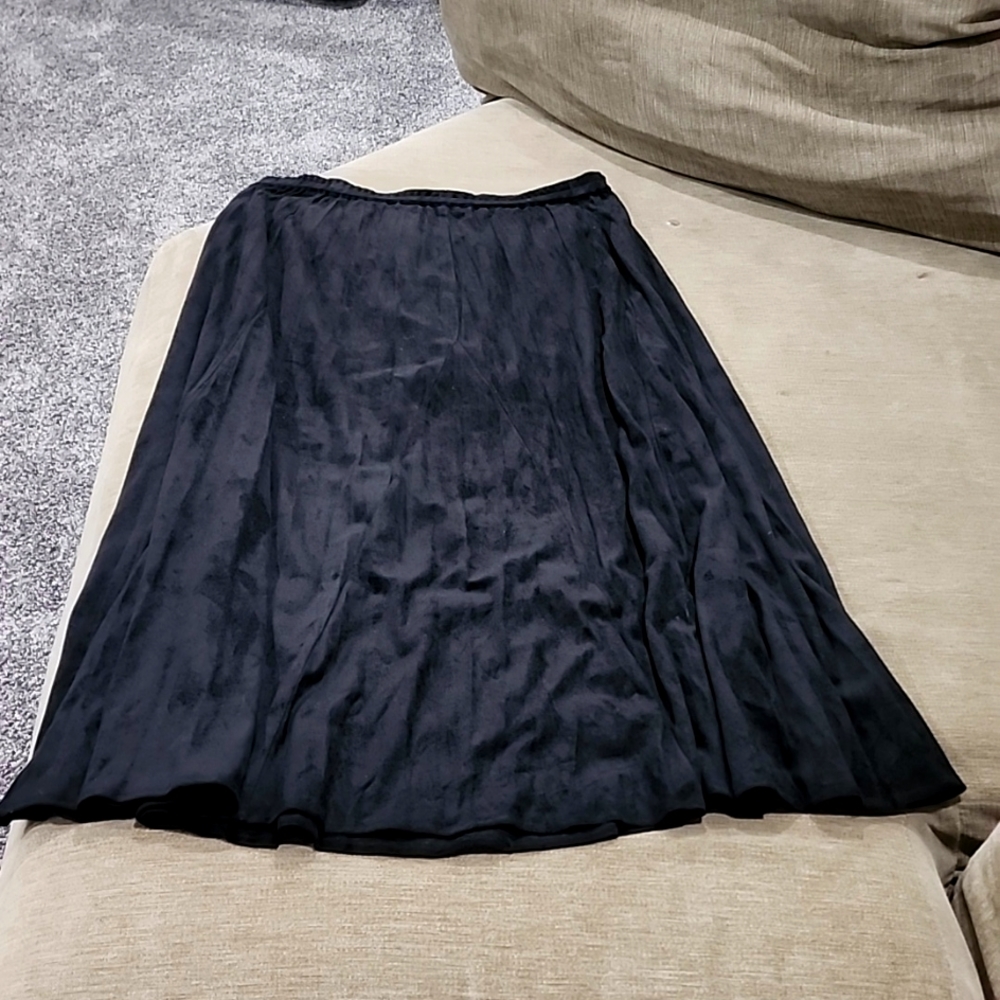 Black suede like long elastic waist skirt